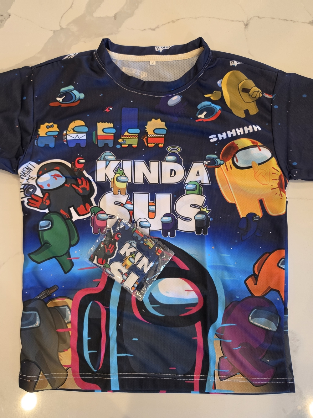 Kids Kinda Sus Graphic Swim Shirt - Navy Multicolor